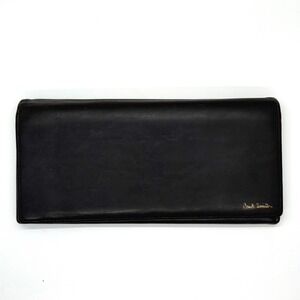 Paul Smith Black Leather Continental Wallet Long Bifold‎ Zip Pocket Striped Trim